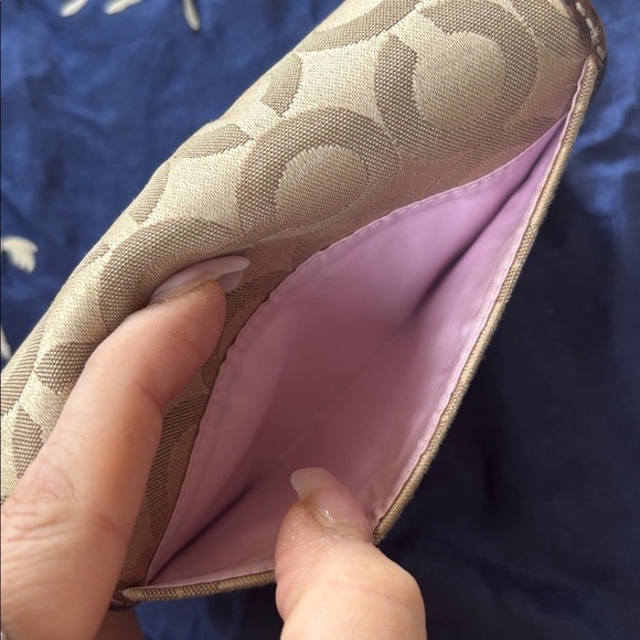 Coach Signature C Khaki Jacquard Canvas Brown Leather Trim Card Organizer Wallet - Picture 14 of 16